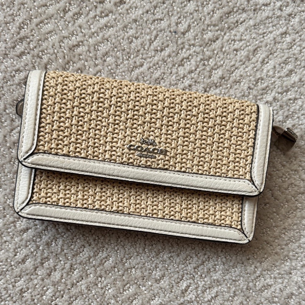 Coach Beige and White Woven Wristlet